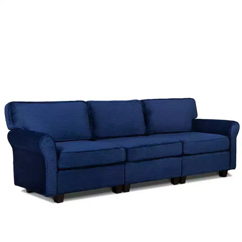 Corduroy 3-Seater Sofa with Removable Cushions and Ergonomic Armrests