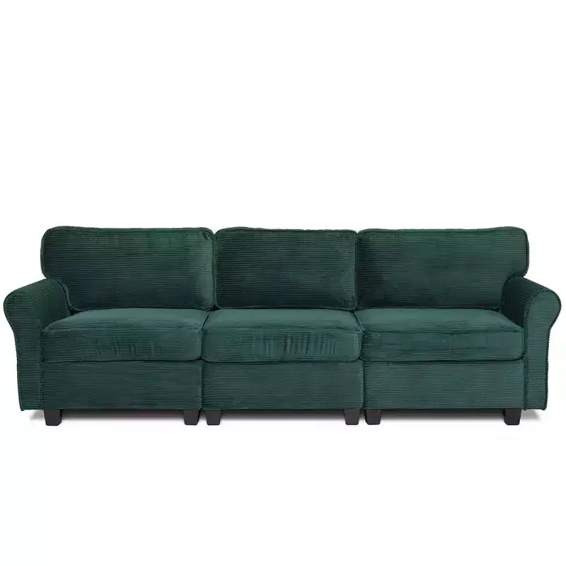 Corduroy 3-Seater Sofa with Removable Cushions and Ergonomic Armrests