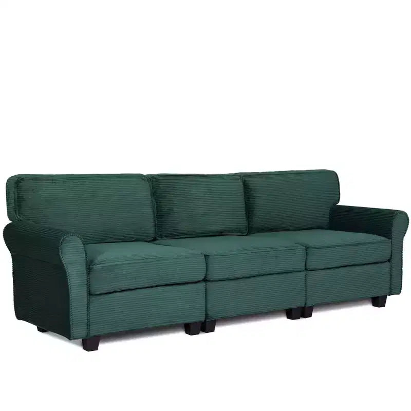 Corduroy 3-Seater Sofa with Removable Cushions and Ergonomic Armrests