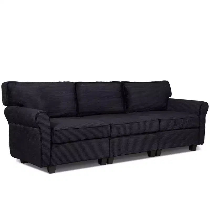 Corduroy 3-Seater Sofa with Removable Cushions and Ergonomic Armrests