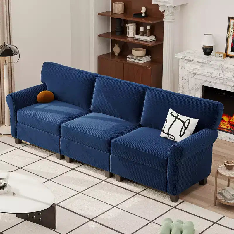 Corduroy 3-Seater Sofa with Removable Cushions and Ergonomic Armrests