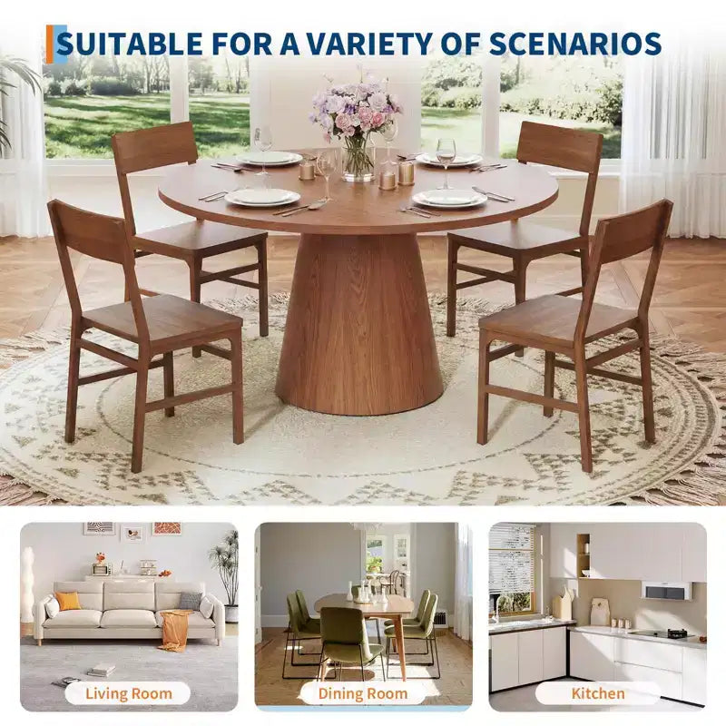 43'' Round Dining Table for 4-6 People, Wooden Kitchen Table with Pedestal Base, Farmhouse Circle Table for Living Room Apartment (Only Table), Walnut