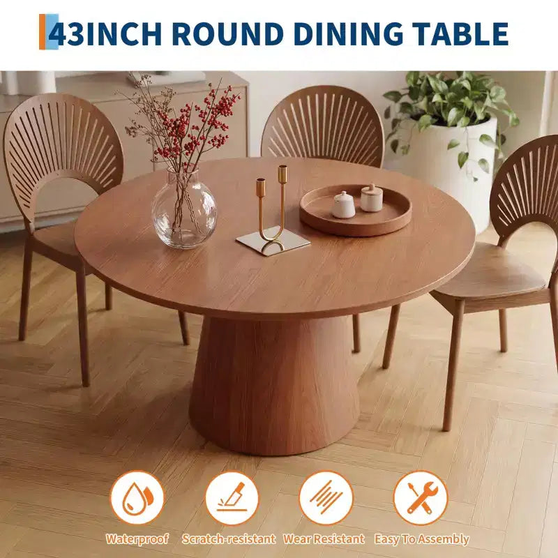 43'' Round Dining Table for 4-6 People, Wooden Kitchen Table with Pedestal Base, Farmhouse Circle Table for Living Room Apartment (Only Table), Walnut