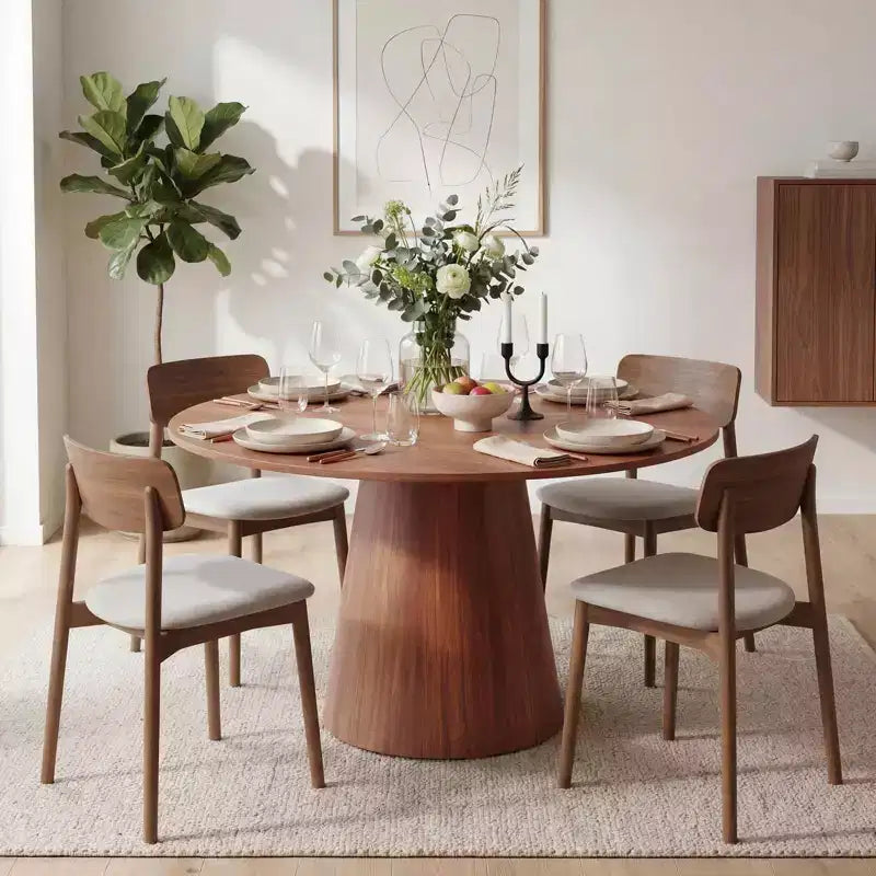 43'' Round Dining Table for 4-6 People, Wooden Kitchen Table with Pedestal Base, Farmhouse Circle Table for Living Room Apartment (Only Table), Walnut