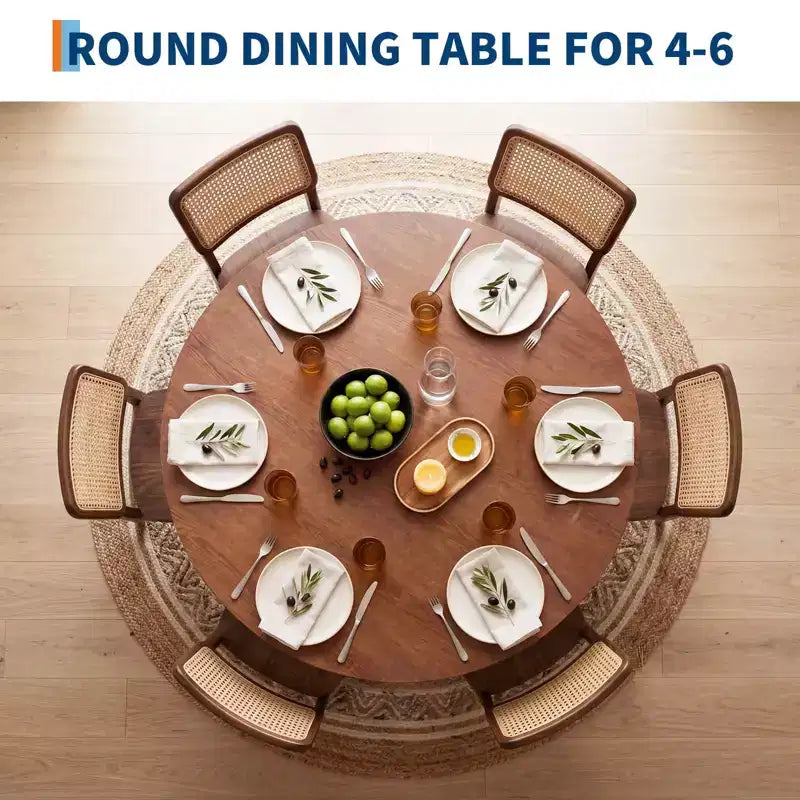 43'' Round Dining Table for 4-6 People, Wooden Kitchen Table with Pedestal Base, Farmhouse Circle Table for Living Room Apartment (Only Table), Walnut