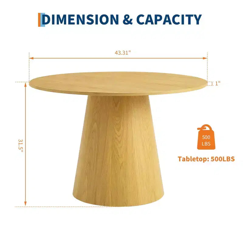43'' Round Dining Table for 4-6 People, Wooden Kitchen Table with Pedestal Base, Farmhouse Circle Table for Living Room Apartment (Only Table), Walnut