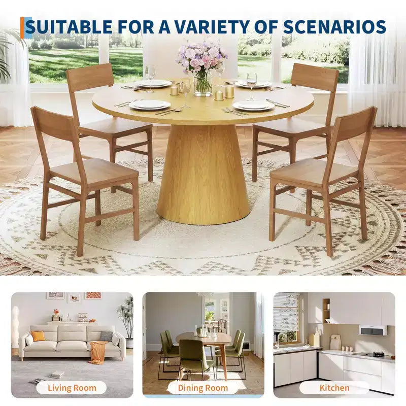 43'' Round Dining Table for 4-6 People, Wooden Kitchen Table with Pedestal Base, Farmhouse Circle Table for Living Room Apartment (Only Table), Walnut