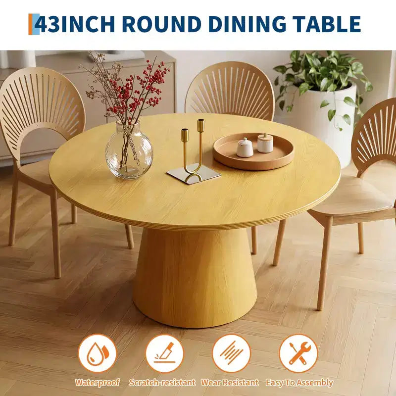 43'' Round Dining Table for 4-6 People, Wooden Kitchen Table with Pedestal Base, Farmhouse Circle Table for Living Room Apartment (Only Table), Walnut