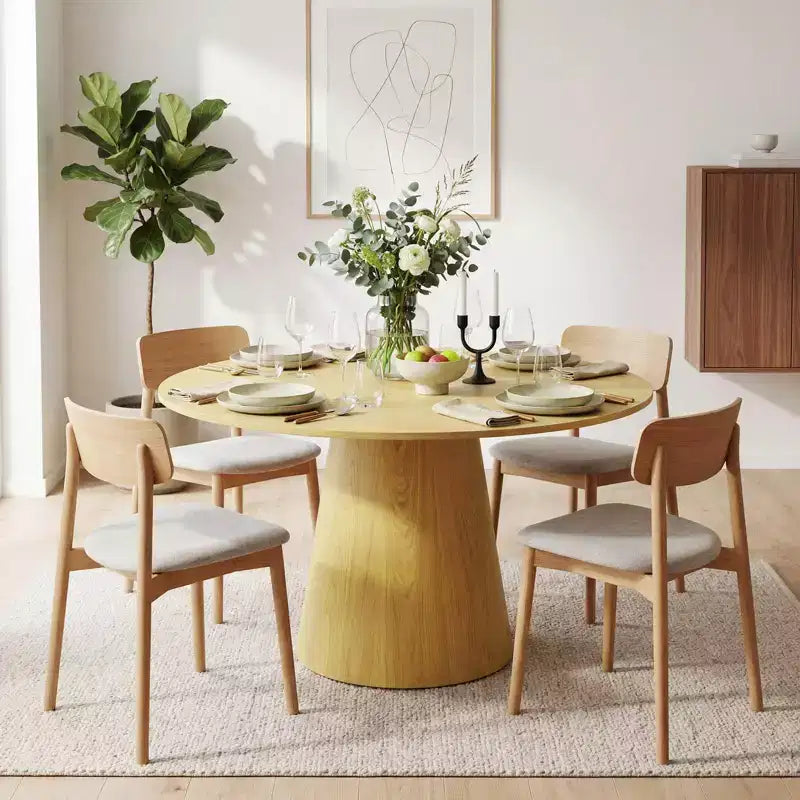 43'' Round Dining Table for 4-6 People, Wooden Kitchen Table with Pedestal Base, Farmhouse Circle Table for Living Room Apartment (Only Table), Walnut