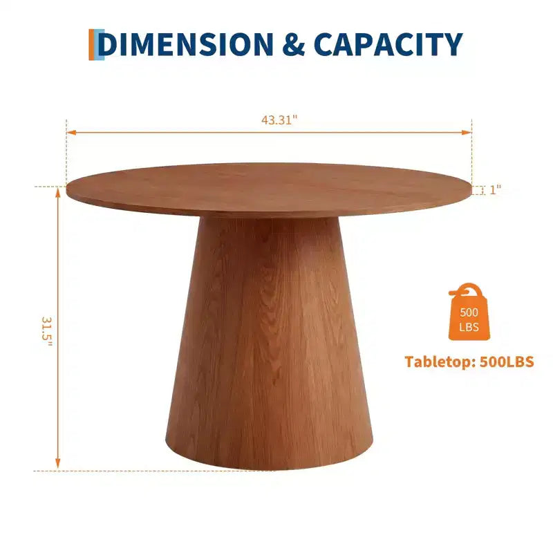 43'' Round Dining Table for 4-6 People, Wooden Kitchen Table with Pedestal Base, Farmhouse Circle Table for Living Room Apartment (Only Table), Walnut