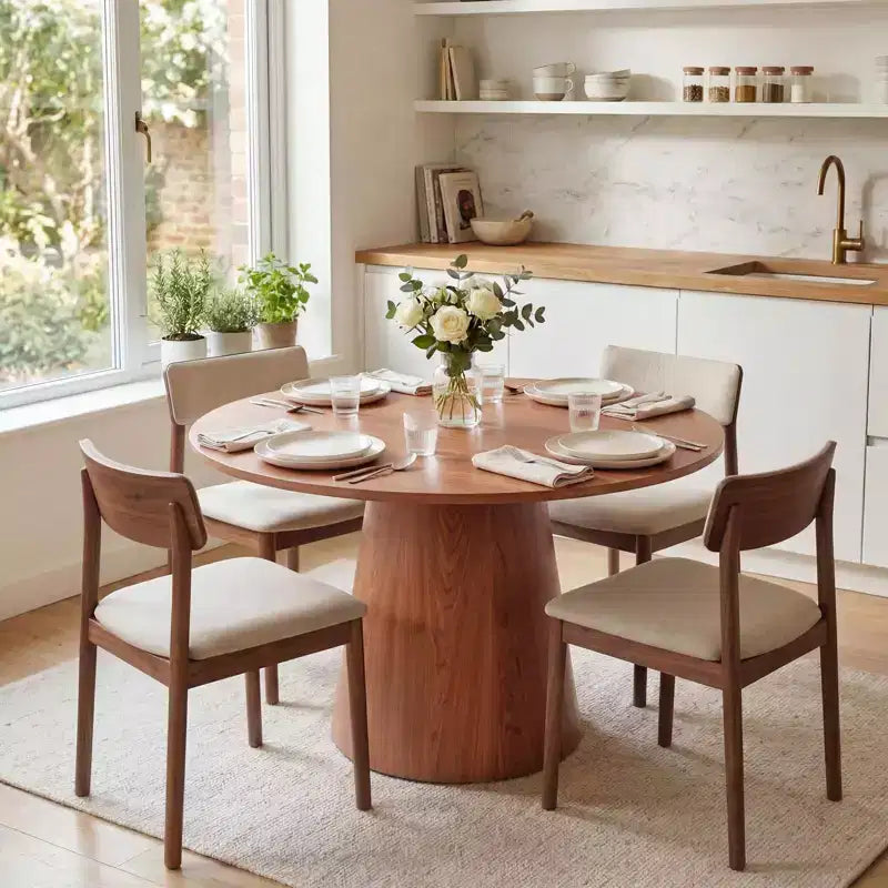 43'' Round Dining Table for 4-6 People, Wooden Kitchen Table with Pedestal Base, Farmhouse Circle Table for Living Room Apartment (Only Table), Walnut