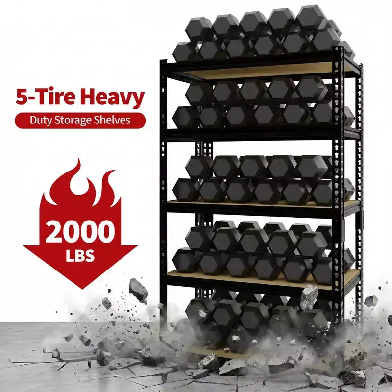 29. 5 W 5-Tier Metal Storage Rack, Heavy Duty Adjustable Garage Shelving Unit, 2000 lb Capacity Utility Organizer Shelf