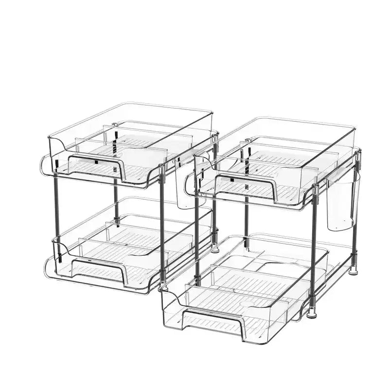 Pull Out Makeup Organizer, 2-Tier Clear Slide Out Shelves with Dividers, 8. 3W11. 4D8. 6H for Kitchen/Bathroom