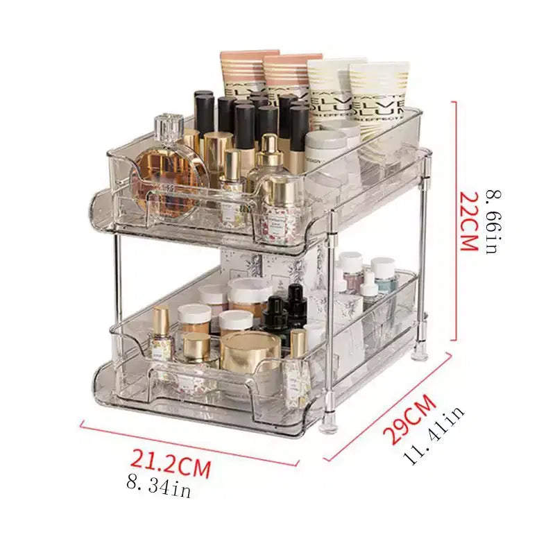 Pull Out Makeup Organizer, 2-Tier Clear Slide Out Shelves with Dividers, 8. 3W11. 4D8. 6H for Kitchen/Bathroom
