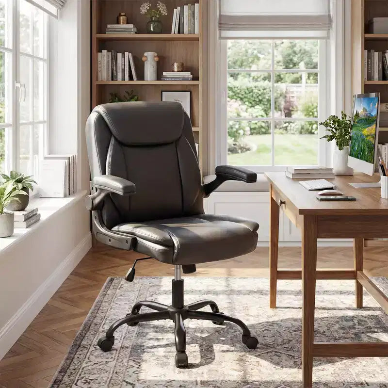 Leather Office Chair with Flip-up Armrests, Rocking Function, Adjustable Height
