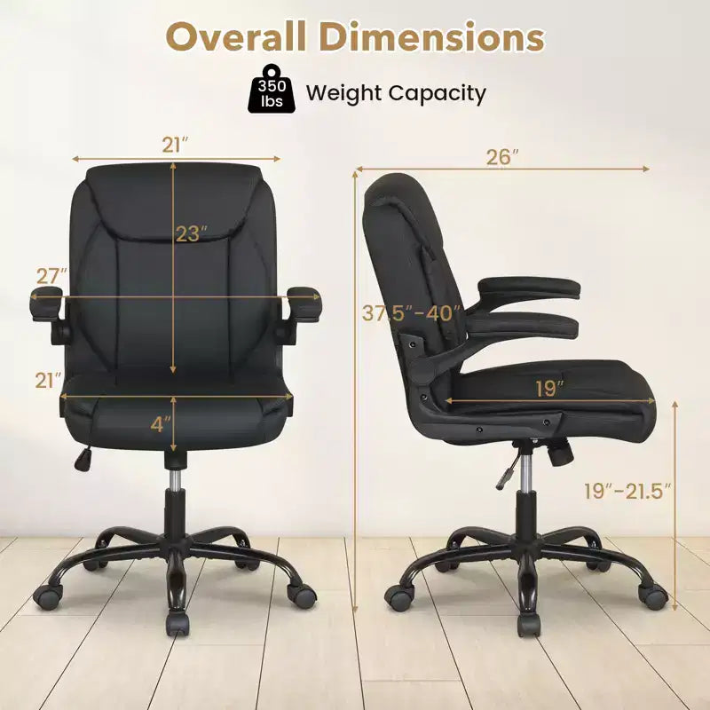 Leather Office Chair with Flip-up Armrests, Rocking Function, Adjustable Height