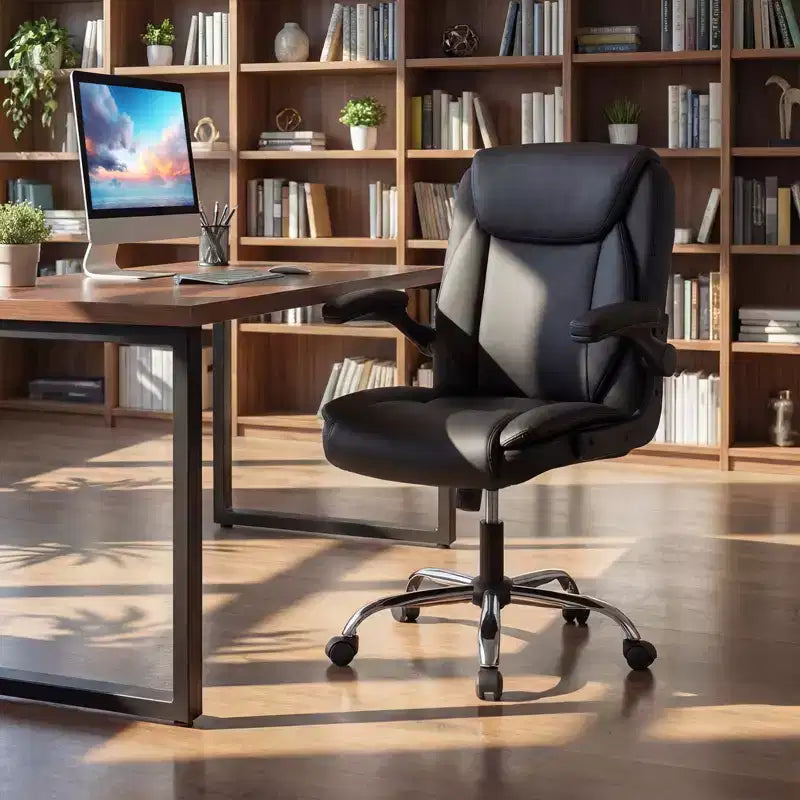 Leather Office Chair with Flip-up Armrests, Rocking Function, Adjustable Height