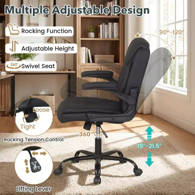 Leather Office Chair with Flip-up Armrests, Rocking Function, Adjustable Height