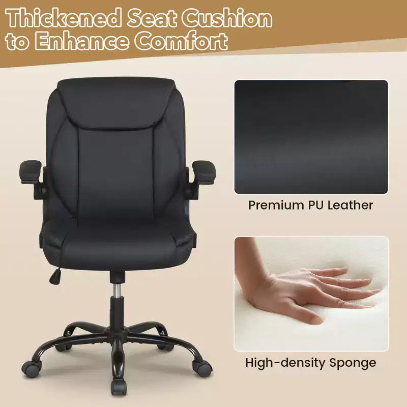Leather Office Chair with Flip-up Armrests, Rocking Function, Adjustable Height
