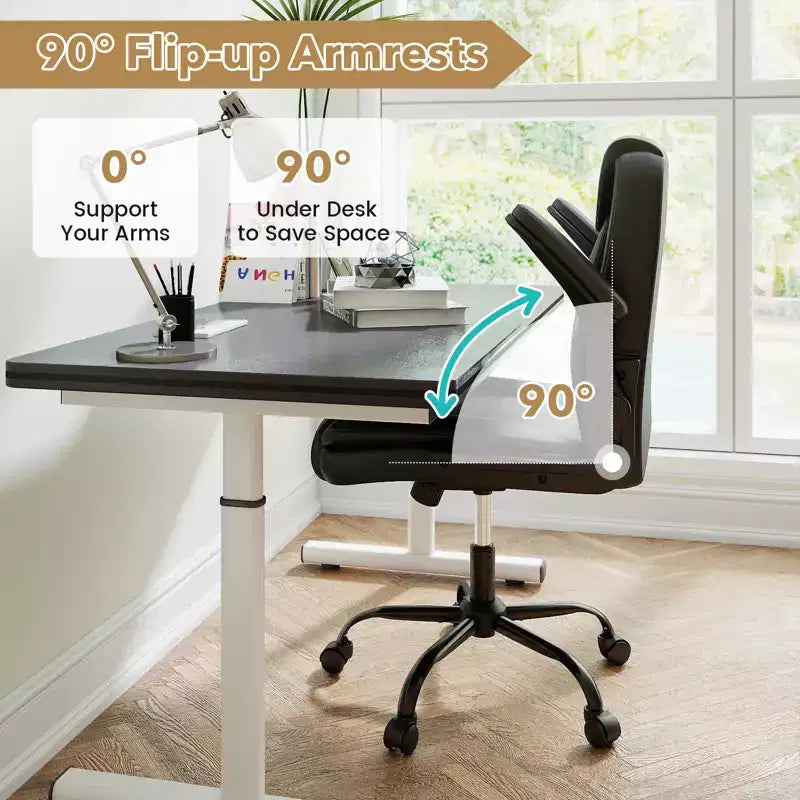 Leather Office Chair with Flip-up Armrests, Rocking Function, Adjustable Height