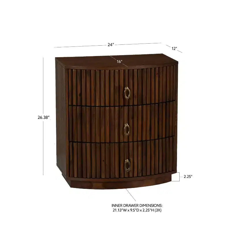 3 Drawer Nightstand Walnut