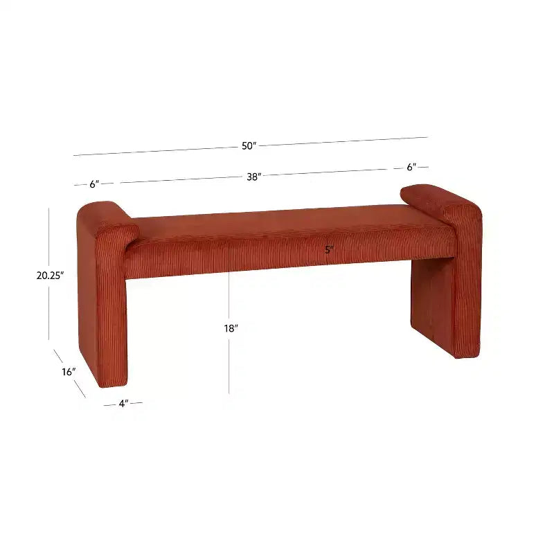 Upholstered Bench Rust Corduroy