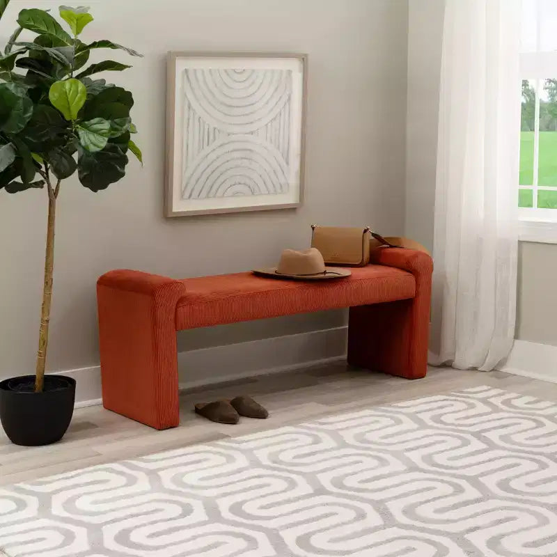Upholstered Bench Rust Corduroy