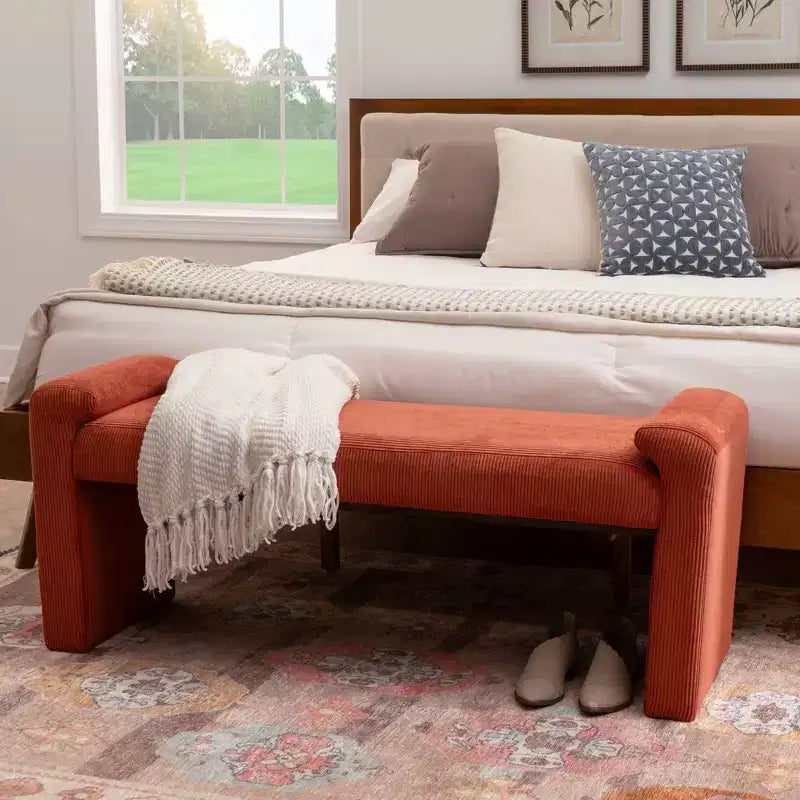 Upholstered Bench Rust Corduroy