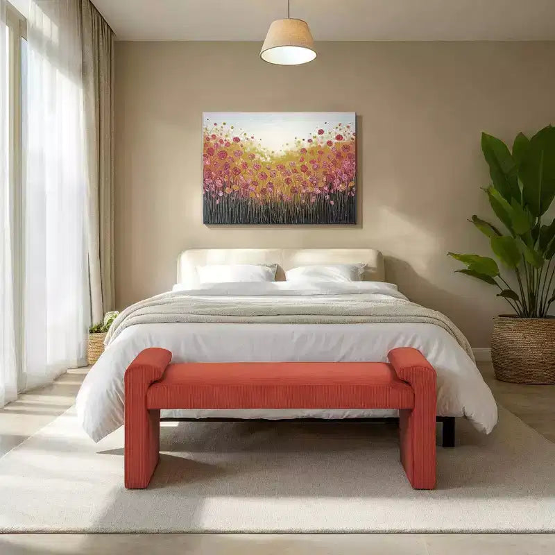Upholstered Bench Rust Corduroy