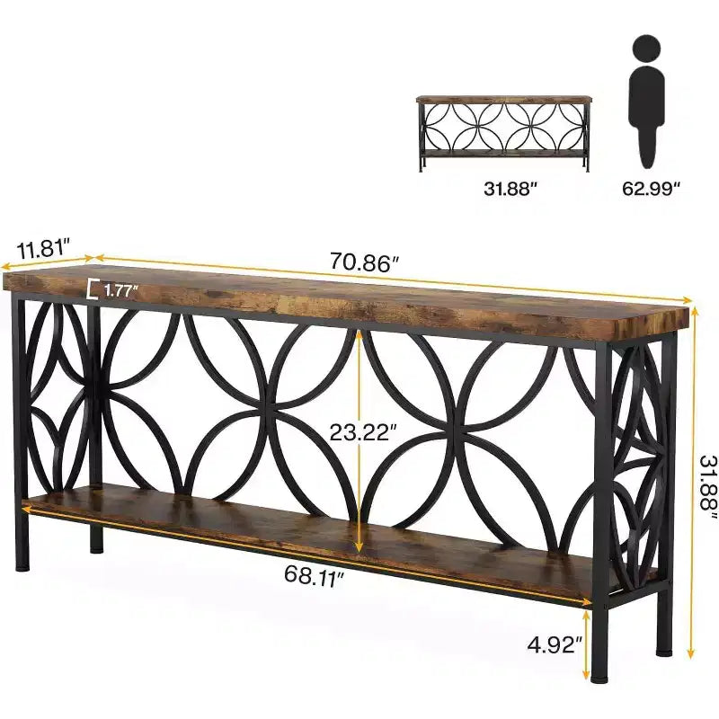 70. 9" Narrow Entryway Console Table with Storage Shelf Rustic Brown