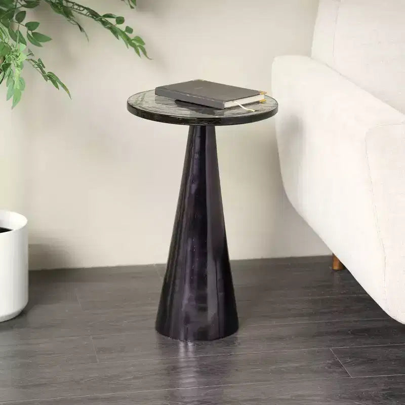 Olivia & May 22" Aluminum Geometric Cone Accent Table with Textured Glass Tabletop