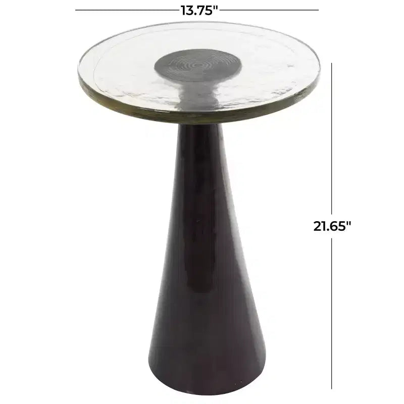 Olivia & May 22" Aluminum Geometric Cone Accent Table with Textured Glass Tabletop