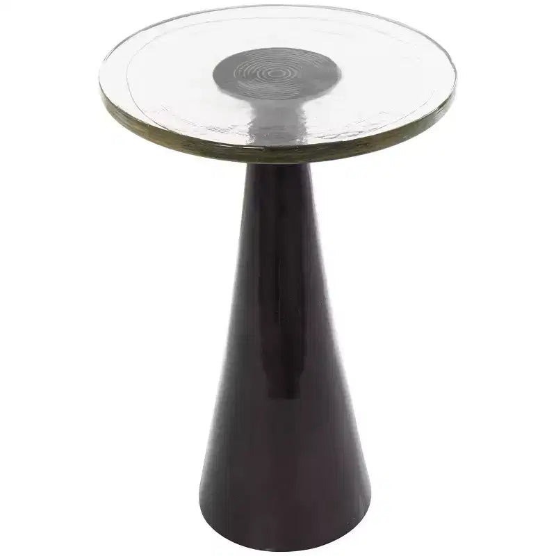 Olivia & May 22" Aluminum Geometric Cone Accent Table with Textured Glass Tabletop