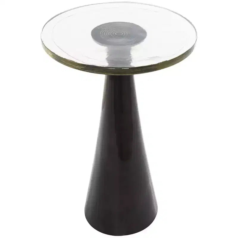 Olivia & May 22" Aluminum Geometric Cone Accent Table with Textured Glass Tabletop