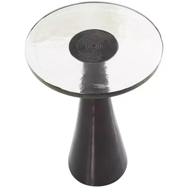 Olivia & May 22" Aluminum Geometric Cone Accent Table with Textured Glass Tabletop