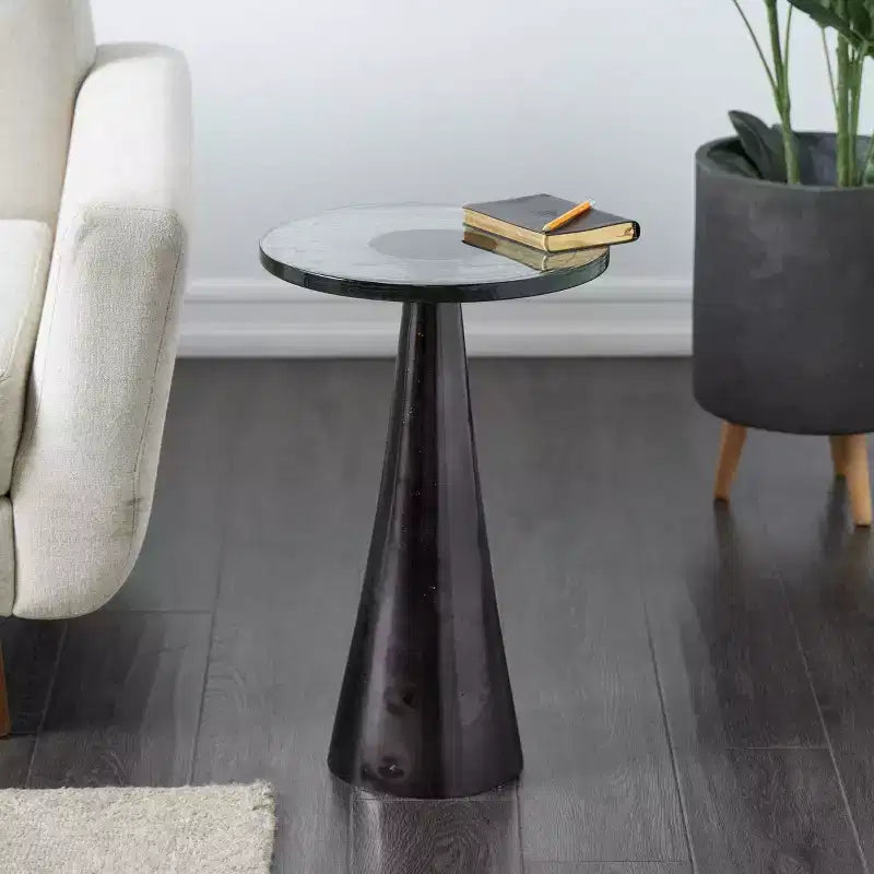 Olivia & May 22" Aluminum Geometric Cone Accent Table with Textured Glass Tabletop