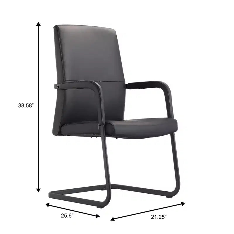 Modern Black Faux Leather Office Chair Sturdy Sled Base Ergonomic Desk Guest Seating