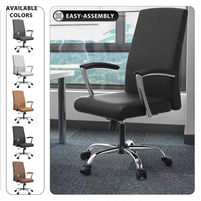 Modern Black Faux Leather Office Chair Sturdy Sled Base Ergonomic Desk Guest Seating