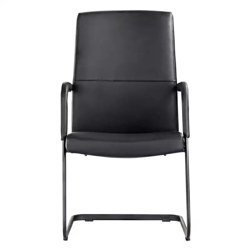 Modern Black Faux Leather Office Chair Sturdy Sled Base Ergonomic Desk Guest Seating