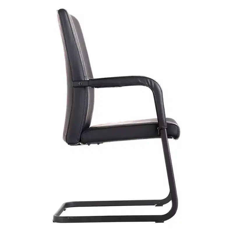 Modern Black Faux Leather Office Chair Sturdy Sled Base Ergonomic Desk Guest Seating