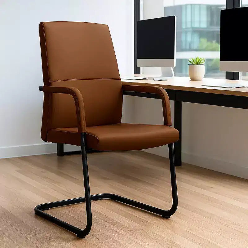 Modern Black Faux Leather Office Chair Sturdy Sled Base Ergonomic Desk Guest Seating