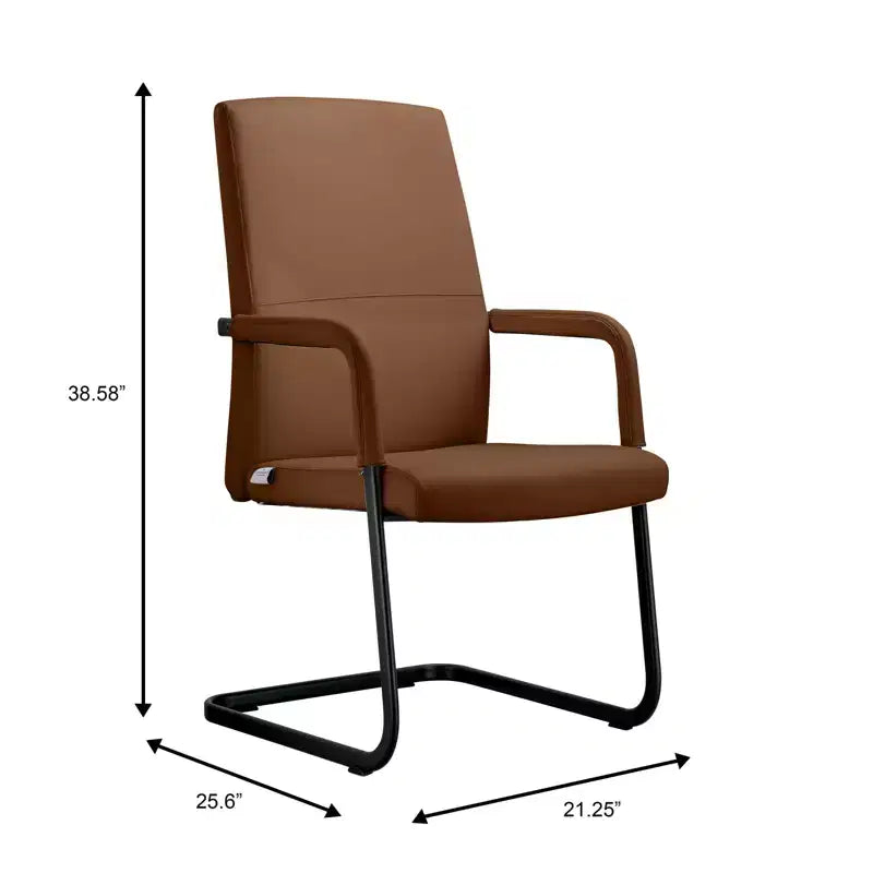 Modern Black Faux Leather Office Chair Sturdy Sled Base Ergonomic Desk Guest Seating
