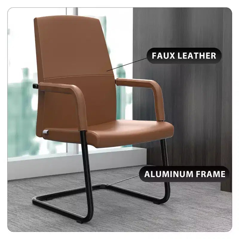 Modern Black Faux Leather Office Chair Sturdy Sled Base Ergonomic Desk Guest Seating