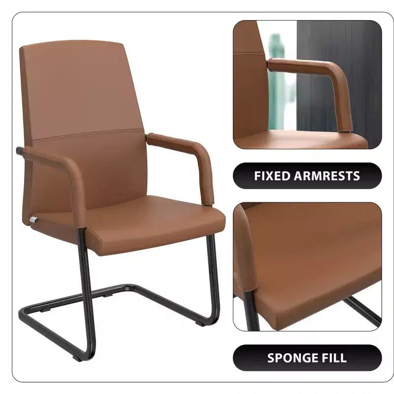 Modern Black Faux Leather Office Chair Sturdy Sled Base Ergonomic Desk Guest Seating