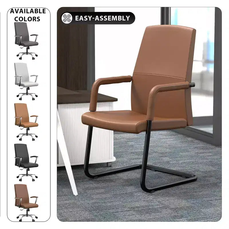 Modern Black Faux Leather Office Chair Sturdy Sled Base Ergonomic Desk Guest Seating