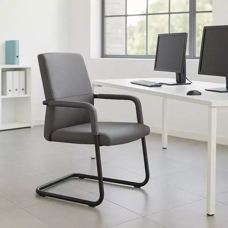 Modern Black Faux Leather Office Chair Sturdy Sled Base Ergonomic Desk Guest Seating