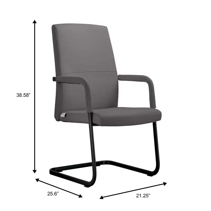 Modern Black Faux Leather Office Chair Sturdy Sled Base Ergonomic Desk Guest Seating
