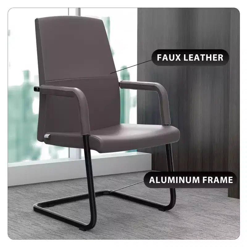 Modern Black Faux Leather Office Chair Sturdy Sled Base Ergonomic Desk Guest Seating