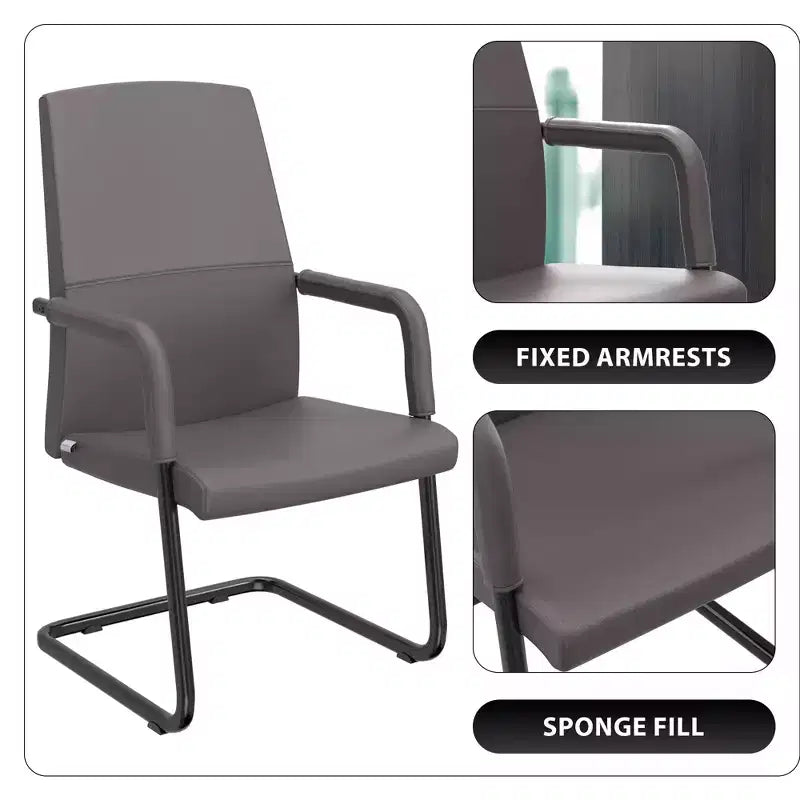 Modern Black Faux Leather Office Chair Sturdy Sled Base Ergonomic Desk Guest Seating