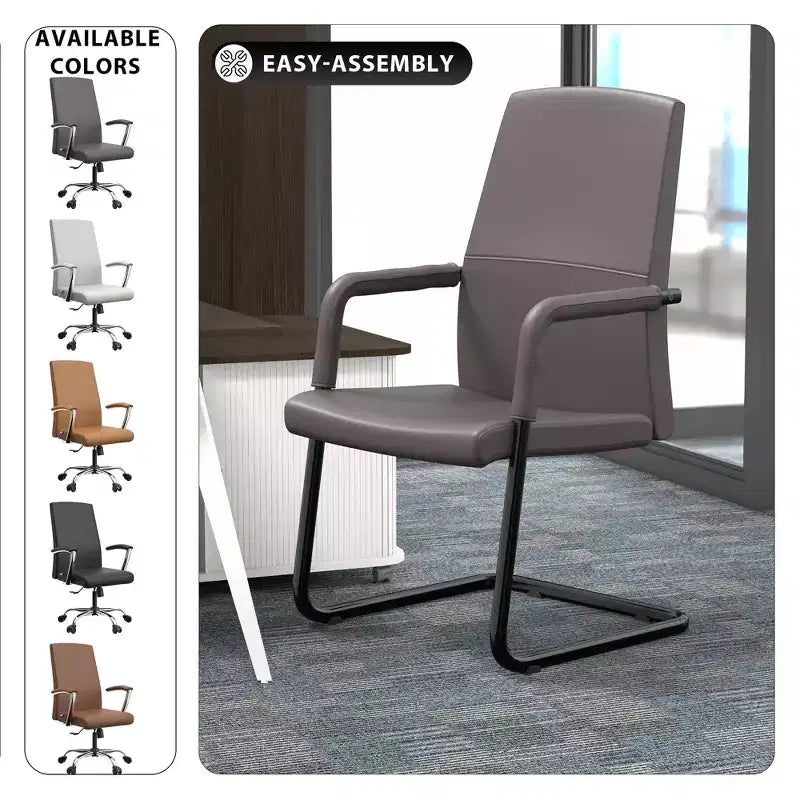 Modern Black Faux Leather Office Chair Sturdy Sled Base Ergonomic Desk Guest Seating